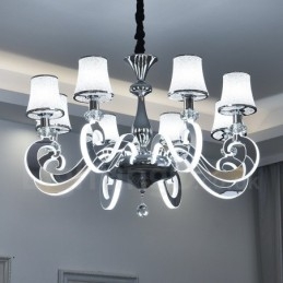 Lampadario moderno contemporaneo dimmerabile a 8 luci in acciaio con paralume in vetro