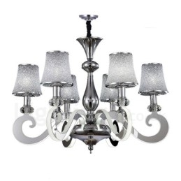 Lampadario moderno contemporaneo dimmerabile a 6 luci in acciaio con paralume in vetro