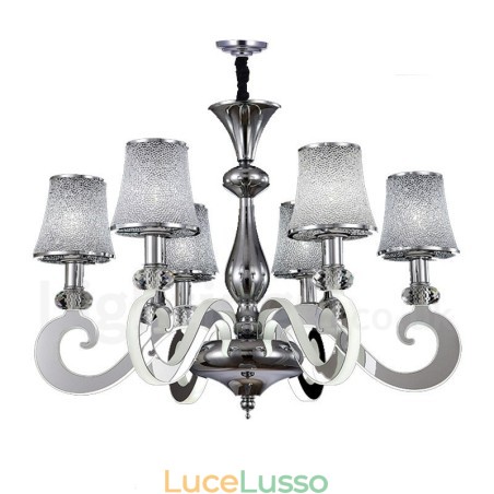 Lampadario moderno contemporaneo dimmerabile a 6 luci in acciaio con paralume in vetro Lampadario moderno contemporaneo dimmerabile a 6 luci in acciaio con paralume in vetro