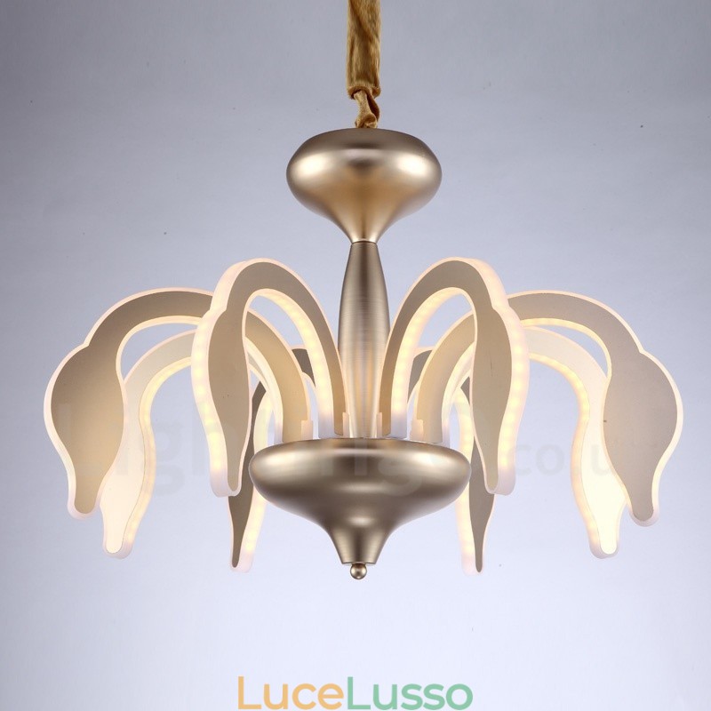 Lampadario moderno contemporaneo dimmerabile a 8 luci in acciaio con paralume in acrilico