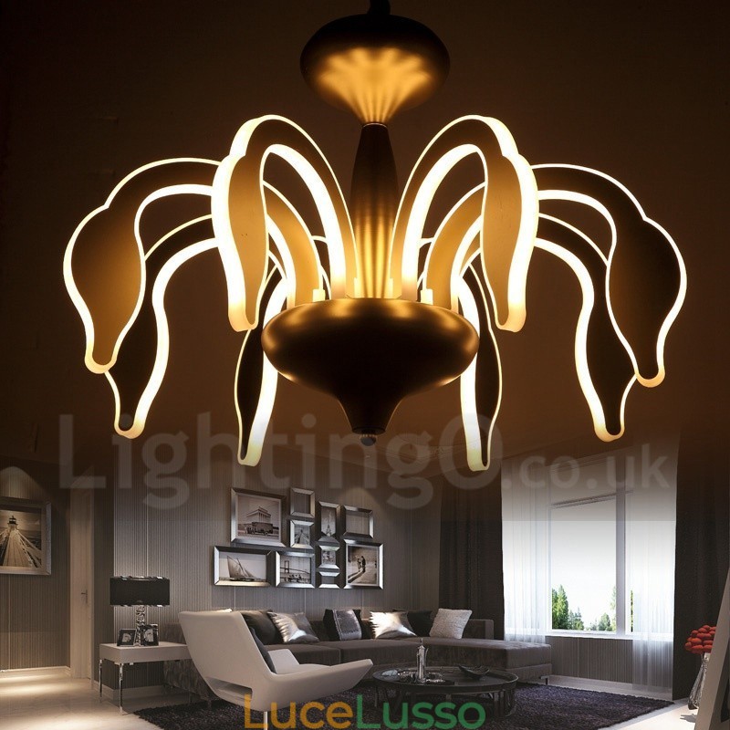 Lampadario moderno contemporaneo dimmerabile a 8 luci in acciaio con paralume in acrilico