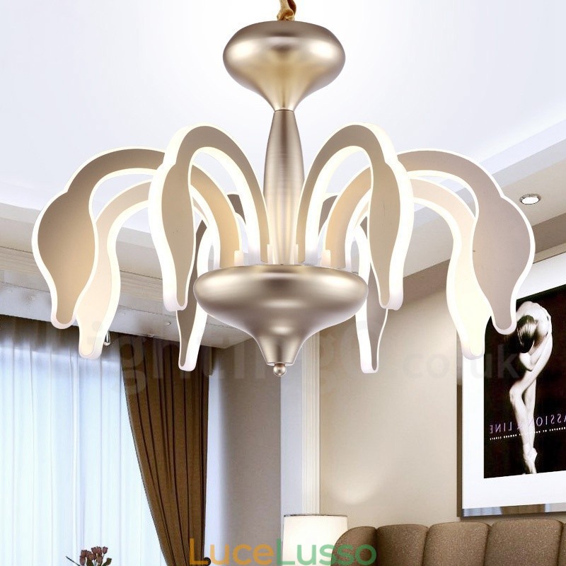 Lampadario moderno contemporaneo dimmerabile a 8 luci in acciaio con paralume in acrilico