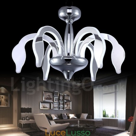 Lampadario moderno contemporaneo dimmerabile a 6 luci in acciaio con paralume in acrilico Lampadario moderno contemporaneo dimmerabile a 6 luci in acciaio con paralume in acrilico