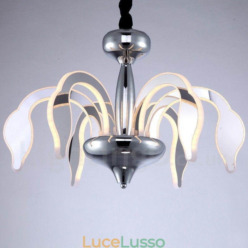 Lampadario moderno contemporaneo dimmerabile a 6 luci in acciaio con paralume in acrilico