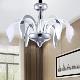 Lampadario moderno contemporaneo dimmerabile a 6 luci in acciaio con paralume in acrilico