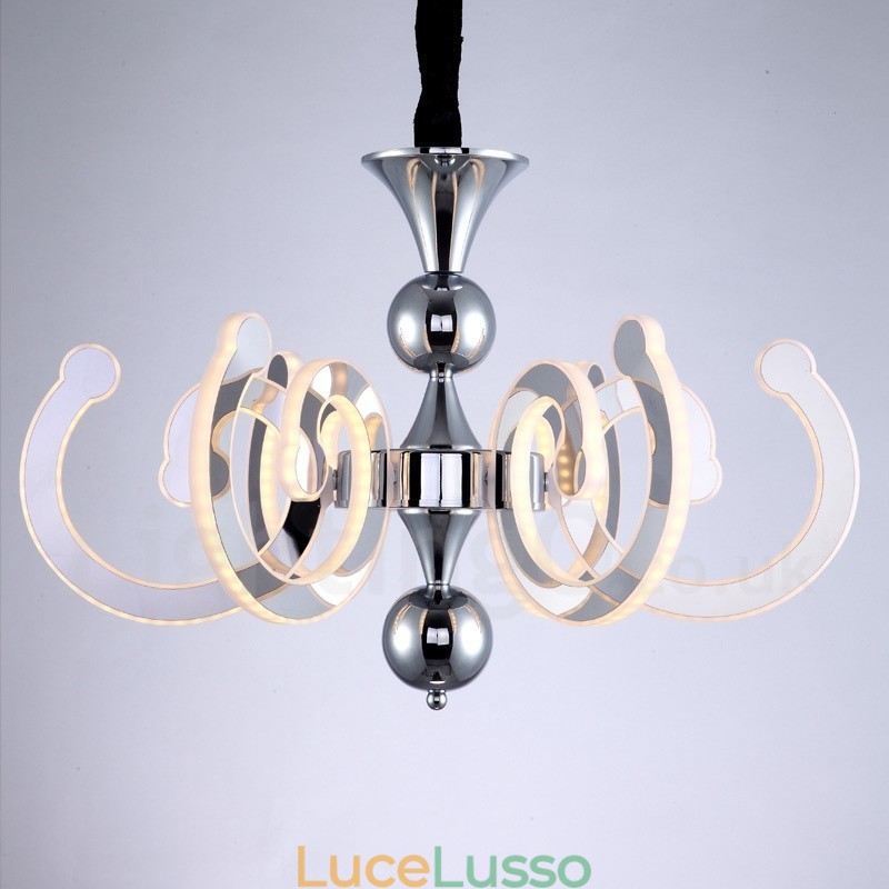 Lampadario moderno contemporaneo dimmerabile a 6 luci in acciaio con paralume in acrilico