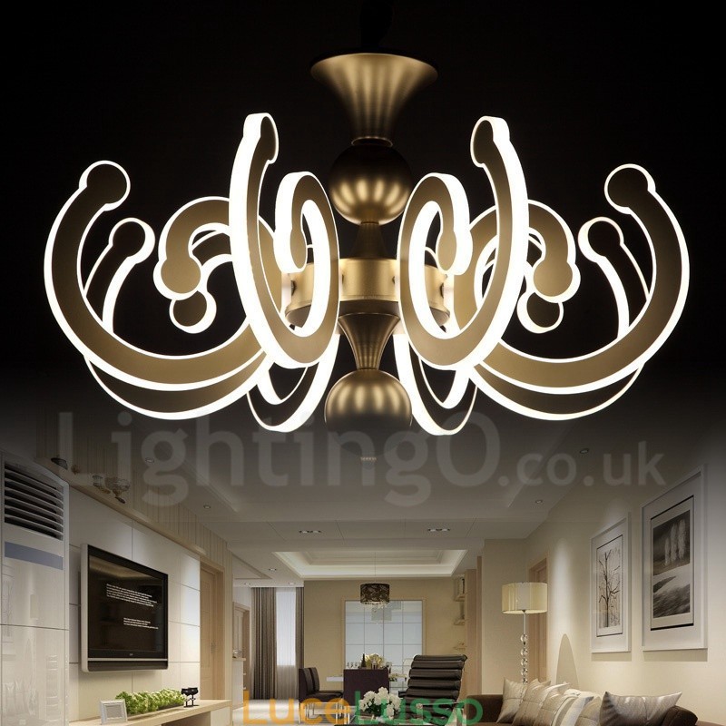 Lampadario moderno contemporaneo dimmerabile a 8 luci in acciaio con paralume in acrilico