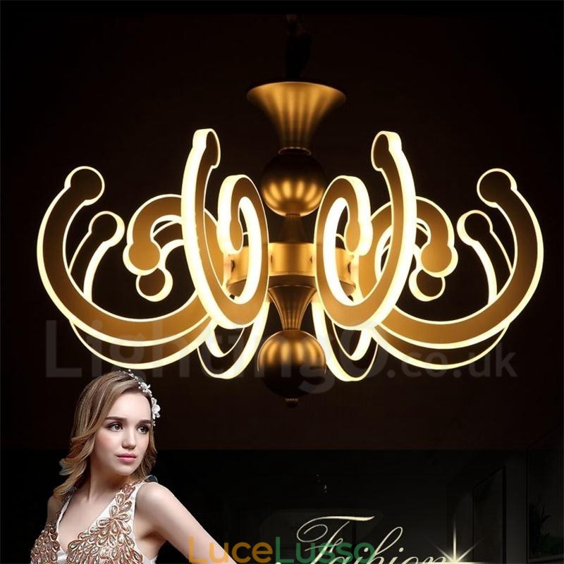 Lampadario moderno contemporaneo dimmerabile a 8 luci in acciaio con paralume in acrilico