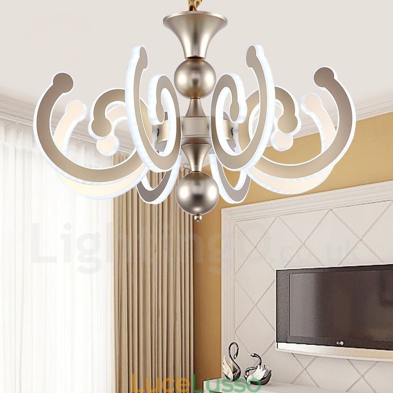 Lampadario moderno contemporaneo dimmerabile a 8 luci in acciaio con paralume in acrilico