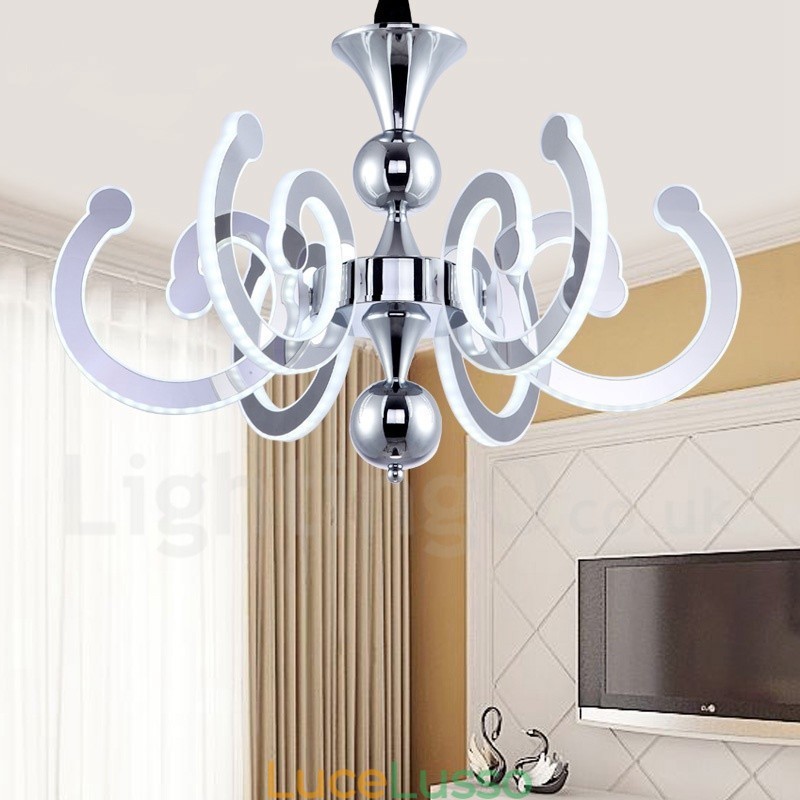 Lampadario moderno contemporaneo dimmerabile a 8 luci in acciaio con paralume in acrilico