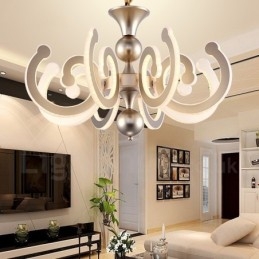Lampadario moderno contemporaneo dimmerabile a 8 luci in acciaio con paralume in acrilico