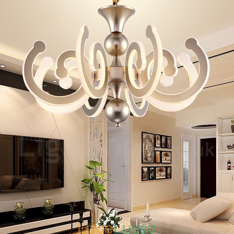 Lampadario moderno contemporaneo dimmerabile a 8 luci in acciaio con paralume in acrilico
