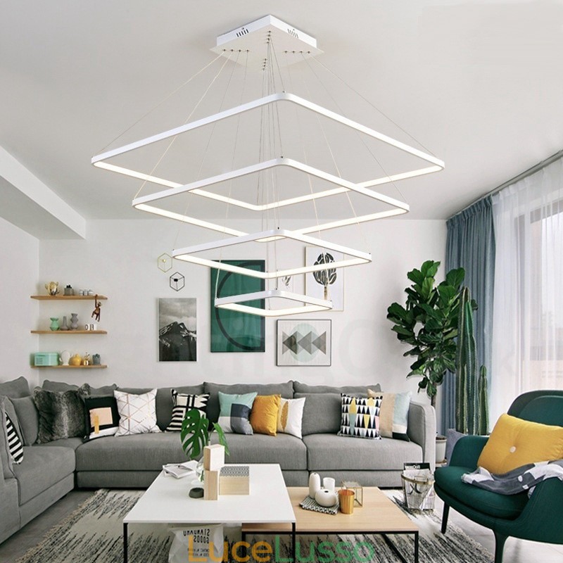 Lampada a sospensione moderna contemporanea in lega di alluminio a 4 luci con paralume in acrilico