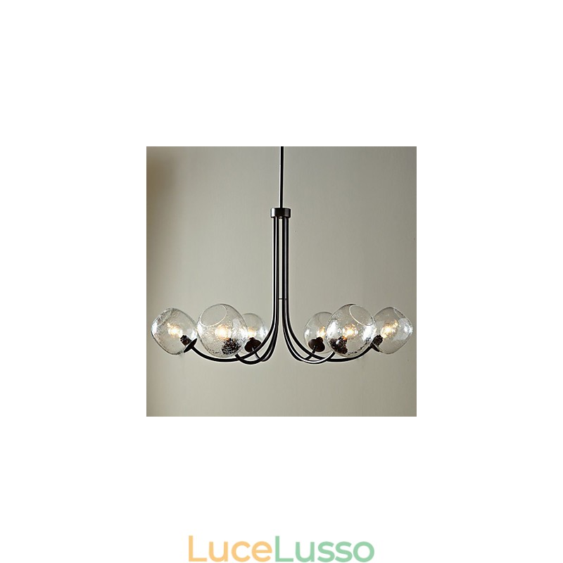 Lampadario tradizionale con 6 luci e paralume in vetro a bolle