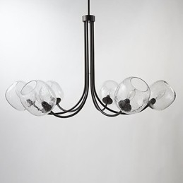 Lampadario tradizionale con 6 luci e paralume in vetro a bolle