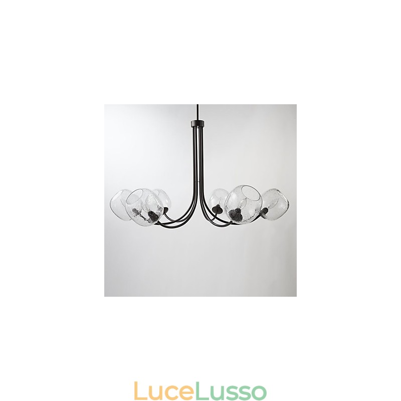 Lampadario tradizionale con 6 luci e paralume in vetro a bolle