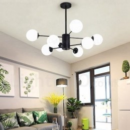 Lampadario moderno contemporaneo a 8 luci con paralume in vetro