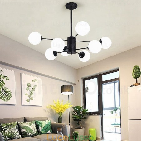 Lampadario moderno contemporaneo a 8 luci con paralume in vetro Lampadario moderno contemporaneo a 8 luci con paralume in vetro