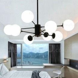 Lampadario moderno contemporaneo a 8 luci con paralume in vetro