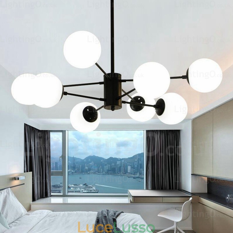 Lampadario moderno contemporaneo a 8 luci con paralume in vetro