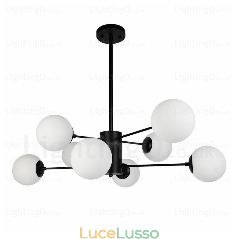 Lampadario moderno contemporaneo a 8 luci con paralume in vetro