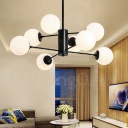 Lampadario moderno contemporaneo a 8 luci con paralume in vetro