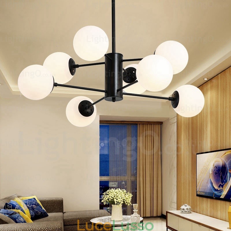 Lampadario moderno contemporaneo a 8 luci con paralume in vetro