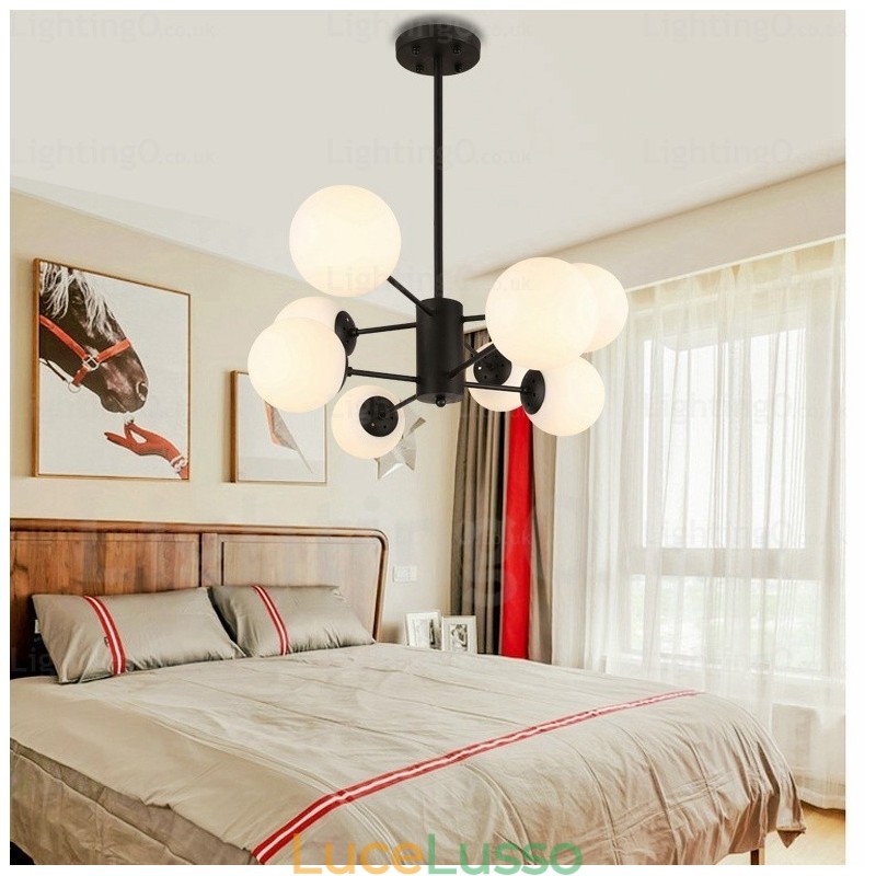 Lampadario moderno contemporaneo a 8 luci con paralume in vetro