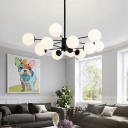 Lampadario nordico a 12 luci con paralume in vetro