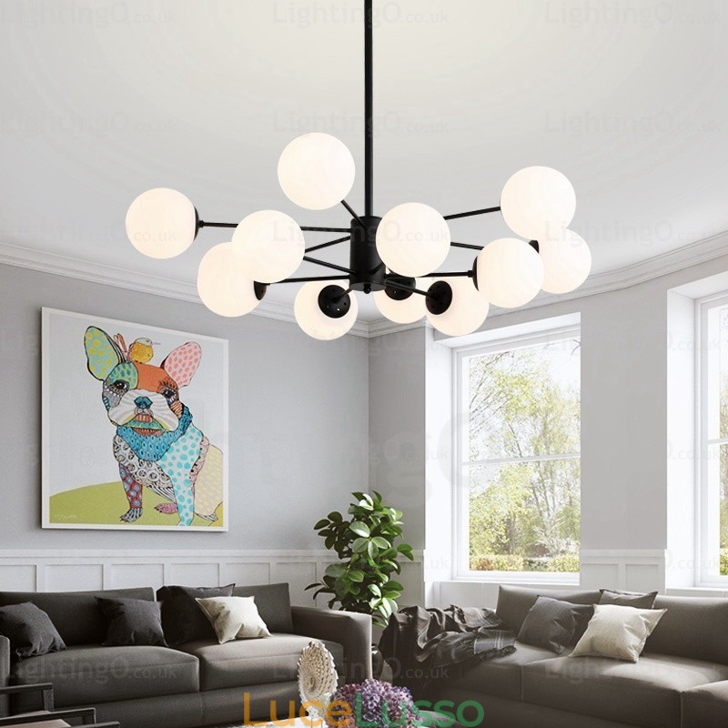 Lampadario nordico a 12 luci con paralume in vetro