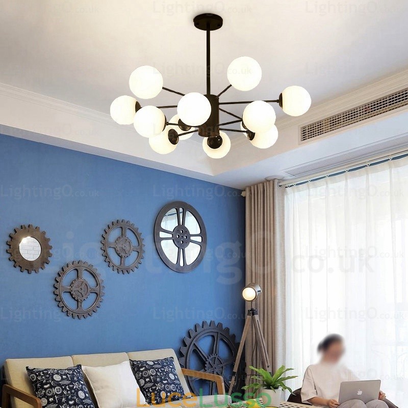 Lampadario nordico a 12 luci con paralume in vetro