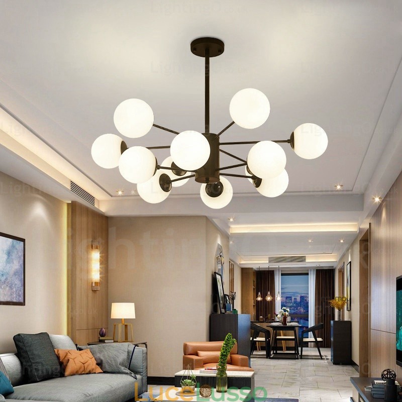 Lampadario nordico a 12 luci con paralume in vetro