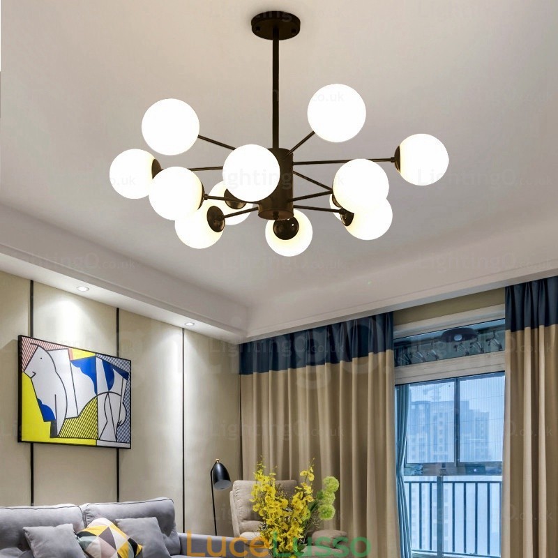 Lampadario nordico a 12 luci con paralume in vetro