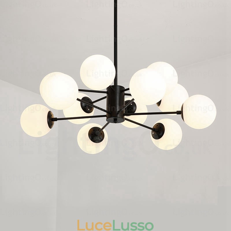 Lampadario nordico a 12 luci con paralume in vetro