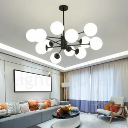 Lampadario nordico a 12 luci con paralume in vetro