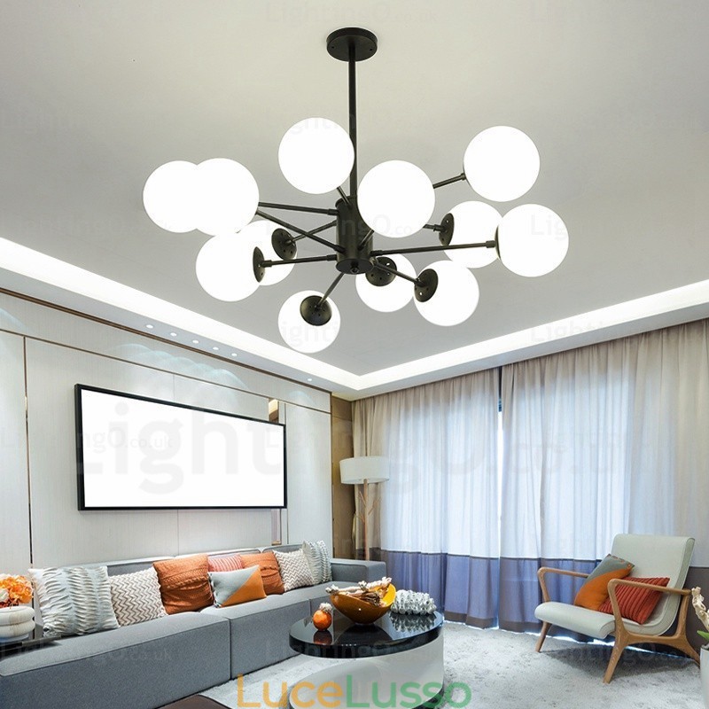 Lampadario nordico a 12 luci con paralume in vetro