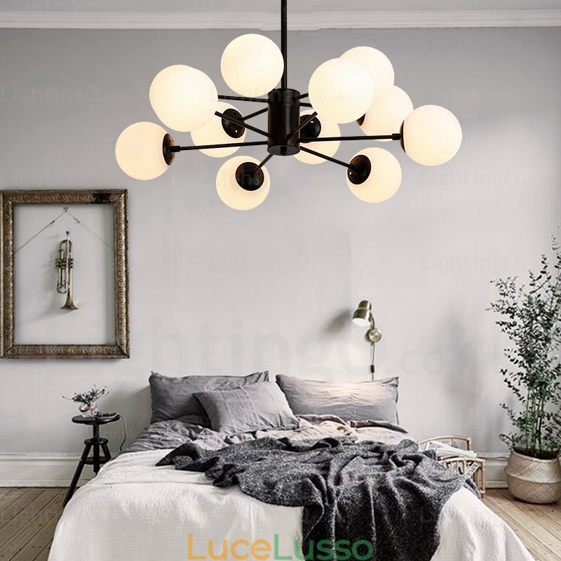Lampadario nordico a 12 luci con paralume in vetro