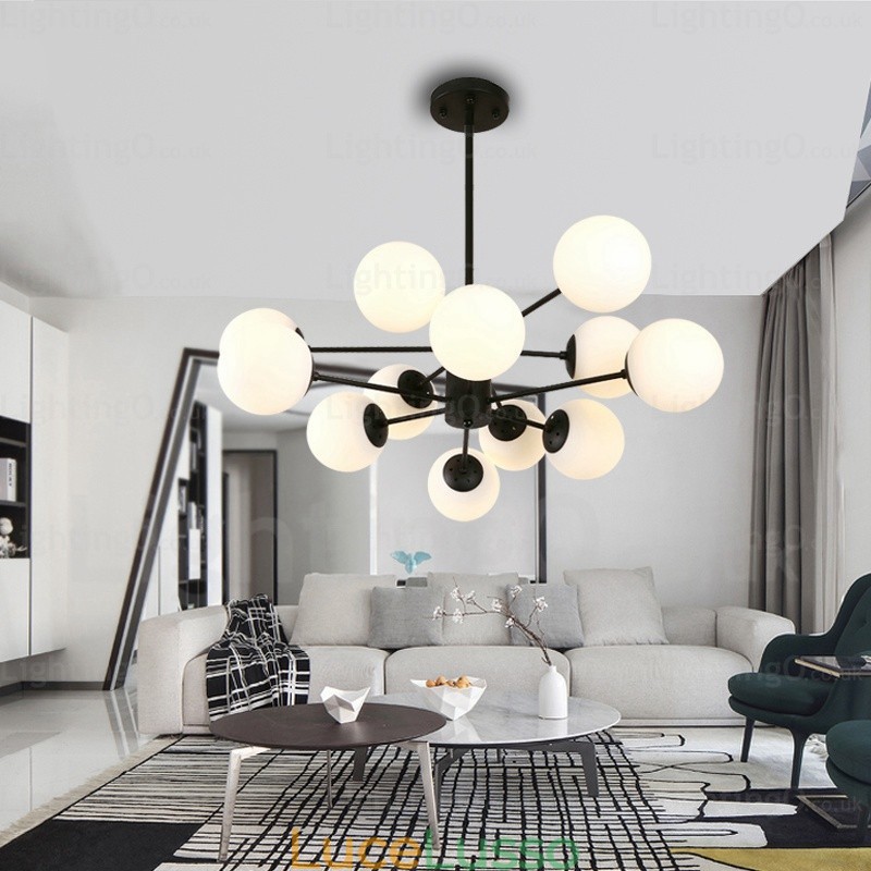 Lampadario nordico a 12 luci con paralume in vetro