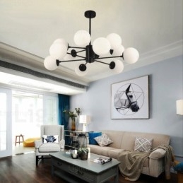 Lampadario nordico a 12 luci con paralume in vetro