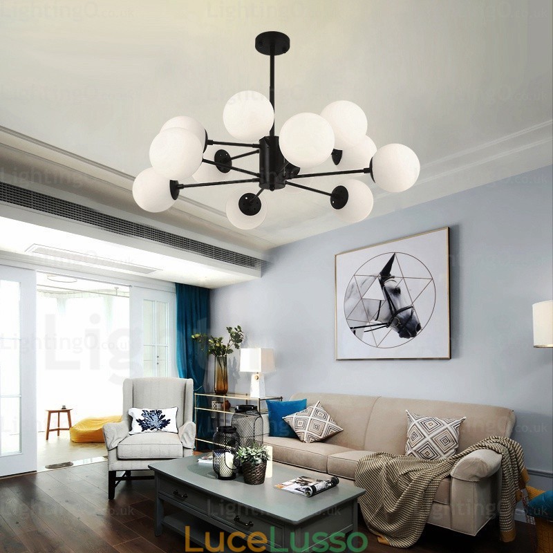 Lampadario nordico a 12 luci con paralume in vetro