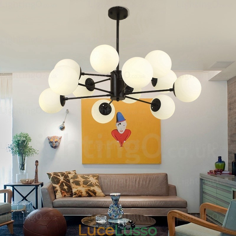 Lampadario nordico a 12 luci con paralume in vetro