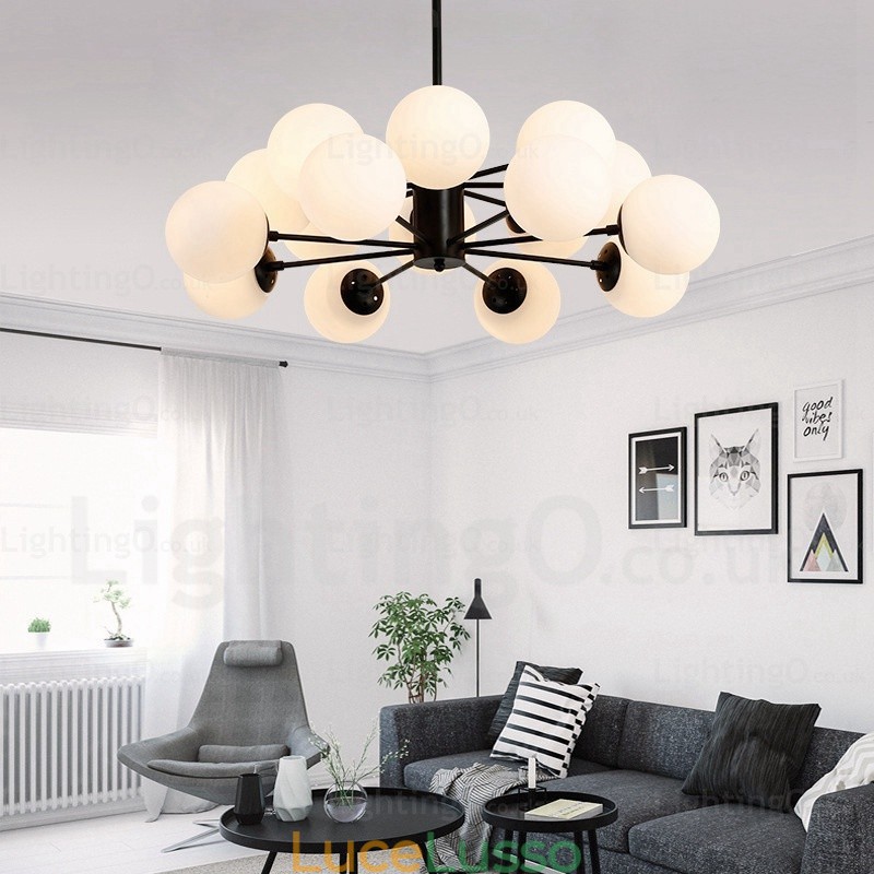 Lampadario nordico a 16 luci con paralume in vetro