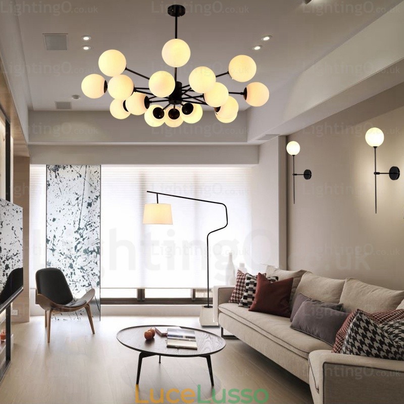 Lampadario nordico a 16 luci con paralume in vetro
