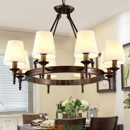 Lampada a sospensione rustica in stile nordico a 8 luci con paralume in tessuto Lampada a sospensione rustica in stile nordico a 8 luci con paralume in tessuto