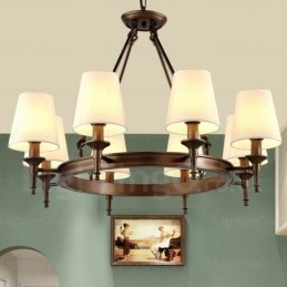 Lampada a sospensione rustica in stile nordico a 8 luci con paralume in tessuto