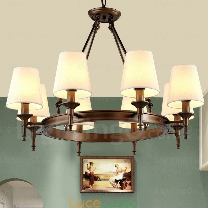 Lampada a sospensione rustica in stile nordico a 8 luci con paralume in tessuto