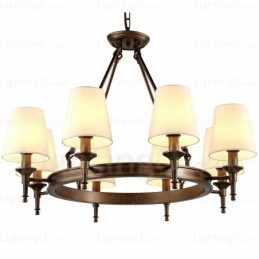 Lampada a sospensione rustica in stile nordico a 8 luci con paralume in tessuto