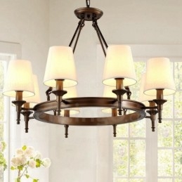Lampada a sospensione rustica in stile nordico a 8 luci con paralume in tessuto