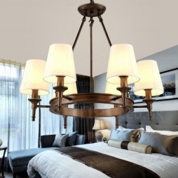 Lampada a sospensione rustica in stile nordico a 6 luci con paralume in tessuto