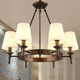 Lampada a sospensione rustica in stile nordico a 6 luci con paralume in tessuto